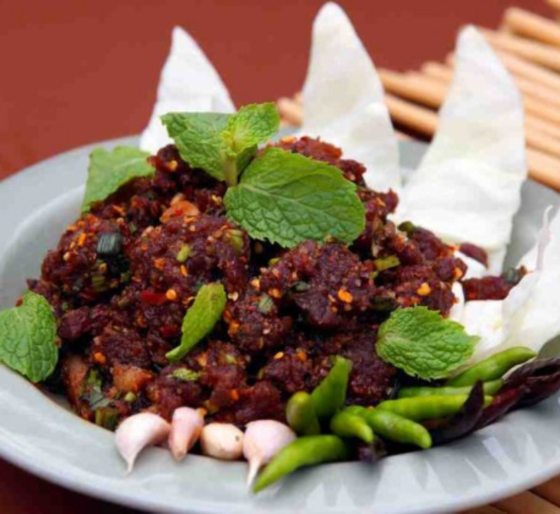 Laab Khom (Bitter and Spicy Minced Beef with Herb Salad)