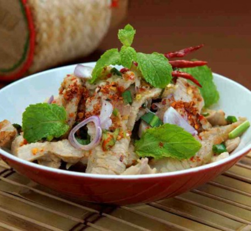 Num-Tok Moo (Spicy Sliced Pork with Herb Salad)